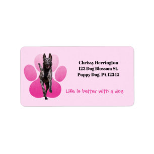 Pink Pawprint On White / Belgian Malinois Dog Label
