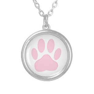 Pink Pawprint Silver Plated Necklace