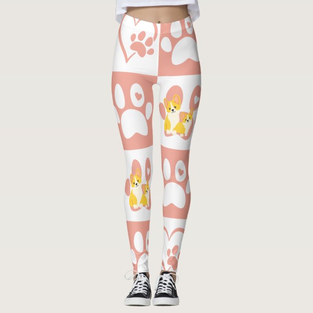 Pink Paws and Hearts  with Corgis Leggings (Front)