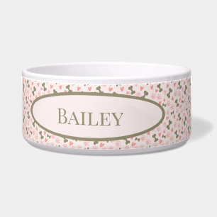 Pink Paws, Bones & Hearts Ceramic Pet Bowl