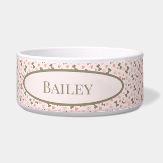 Pink Paws, Bones & Hearts Ceramic Pet Bowl