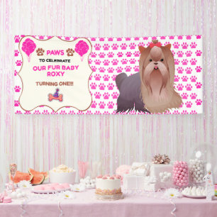 PINK PAWS TO CLEBRATE PET 2.5' X 6 VINYL BIRTHDAY  BANNER