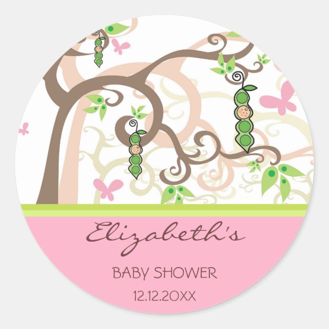Pink Pea In A Pod Girl Baby Shower Sticker (Front)