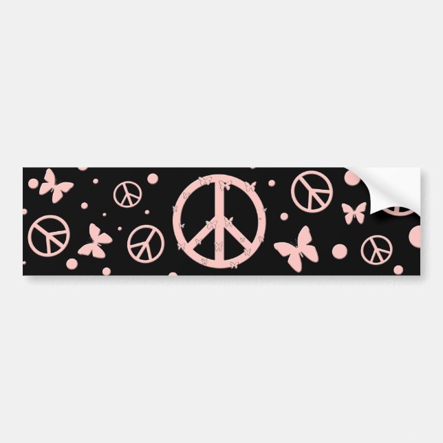 Pink Peace and Butterflies Bumper Sticker (Front)