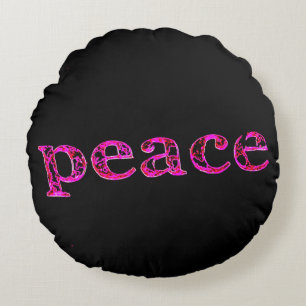 pink peace black round pillow