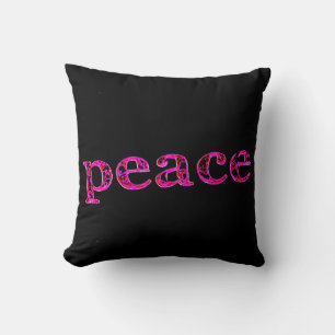 pink peace black throw pillow