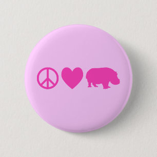 Pink Peace Love and Hippos 2 Inch Round Button