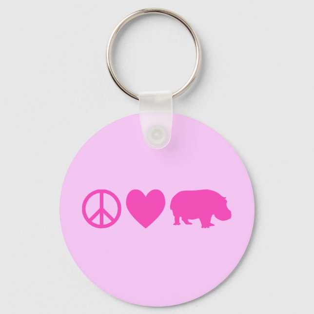 Pink Peace Love and Hippos Keychain (Front)