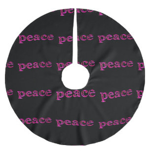 pink peace on black brushed polyester tree skirt