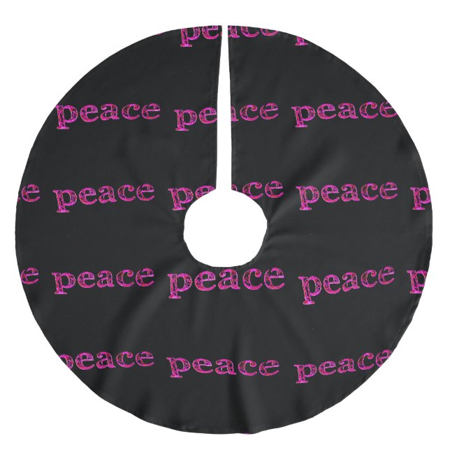 pink peace on black brushed polyester tree skirt (Front)