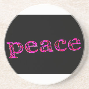 pink peace on black white coaster