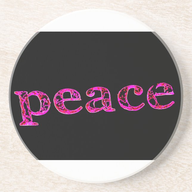 pink peace on black white coaster (Front)