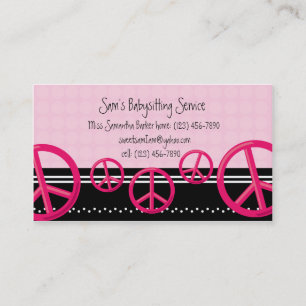 Pink Peace Sign Babysitter or Mommy Calling Card