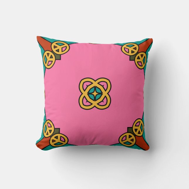 Pink Peace Sign Kaleidoscope Throw Pillow (Front)