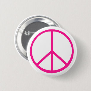 Pink Peace Sign Modern White 2 Inch Round Button