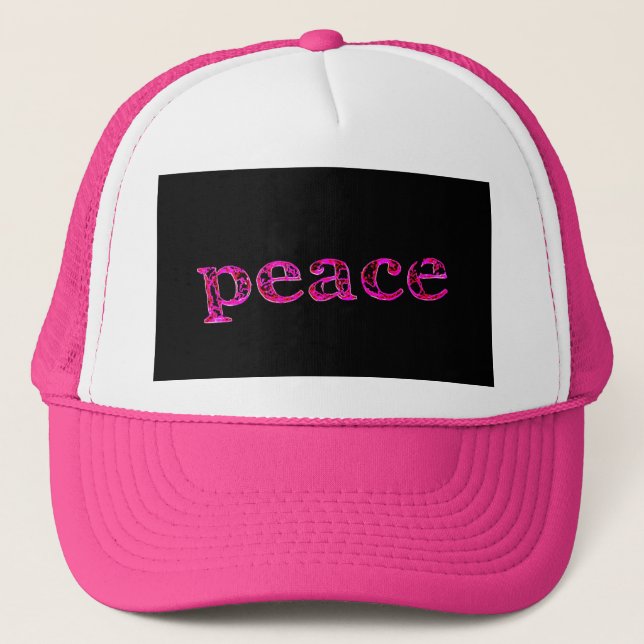 pink peace trucker hat (Front)
