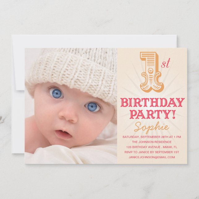 PINK & PEACH 1ER| PREMIER ANNIVERSAIRE INVITATION (Devant)