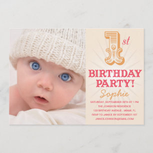 PINK & PEACH 1ST    FIRST BIRTHDAY INVITATION