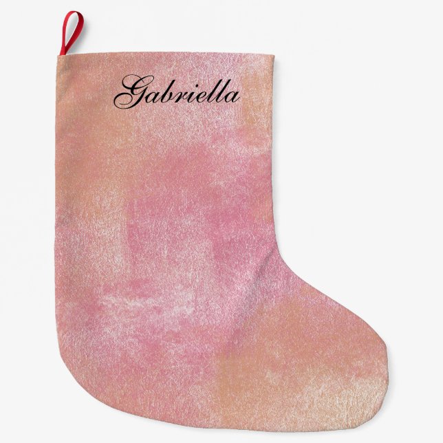 Pink Peach Abstract Personalized Large Christmas Stocking (Front)