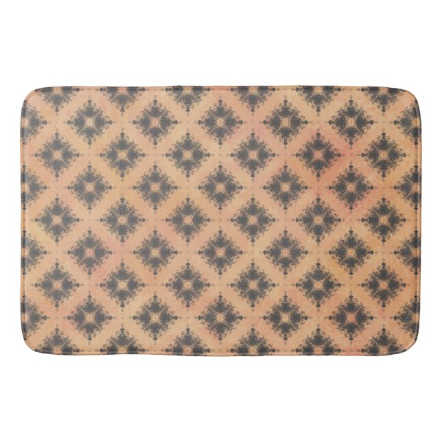 Pink, Peach, and Bronze Diamond Burst Pattern Bath Mat (Front)