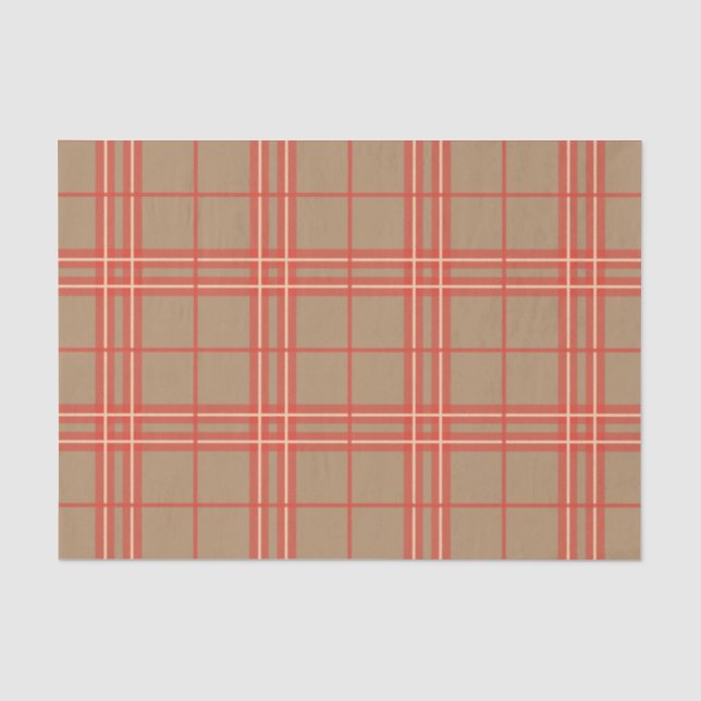 Pink, Peach and Brown Plaid Tissue Paper (Front)