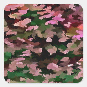 Pink, Peach and Green Camouflage Pattern Square Sticker