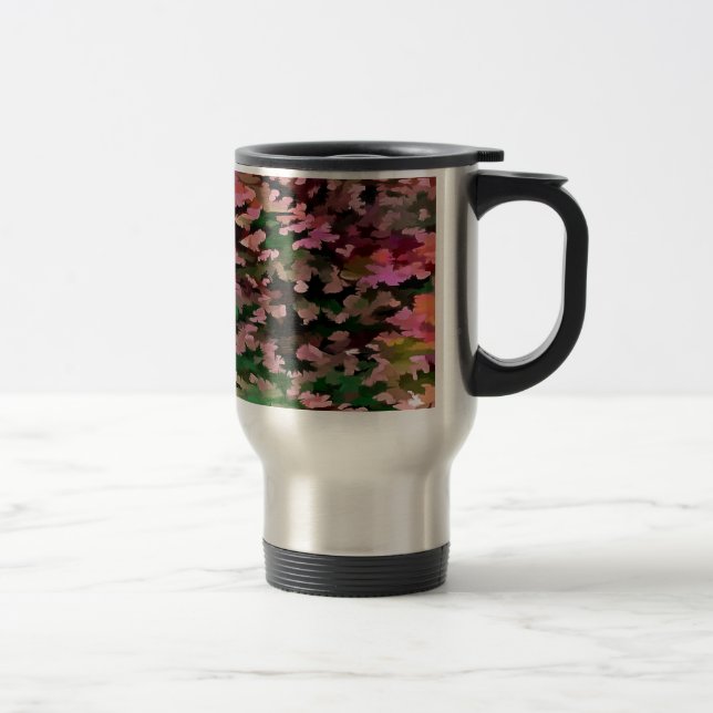 Pink, Peach and Green Camouflage Pattern Travel Mug (Right)