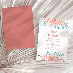 Pink Peach and Turquoise Floral Save the Date Card