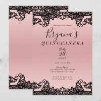 Pink Peach Black Ink Lace 15th Quinceañera Party