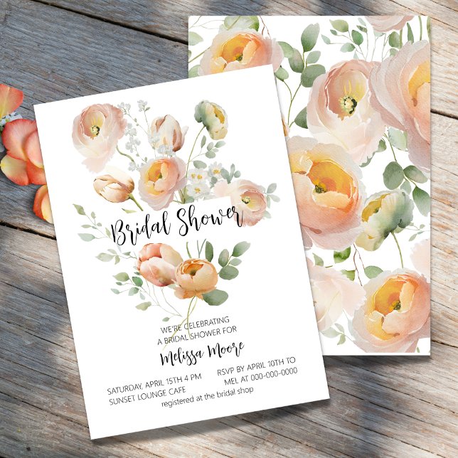 Pink Peach Blooms Bridal Shower Invitation (Creator Uploaded)