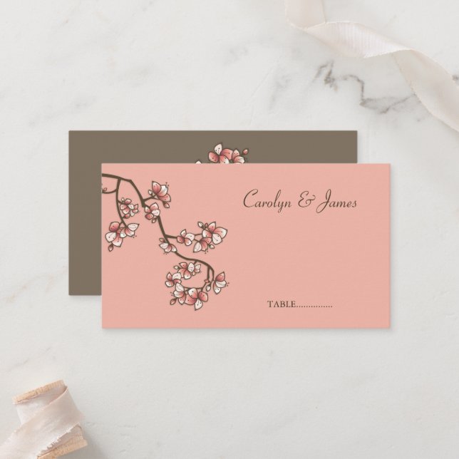 Pink Peach Blossom Spring Flowers Asian Wedding Place Card (Front/Back In Situ)