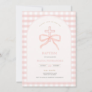 Pink Peach Bow Coquette Christening Invite 