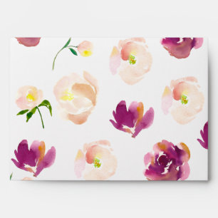 Pink Peach Burgundy Watercolor Floral Envelope
