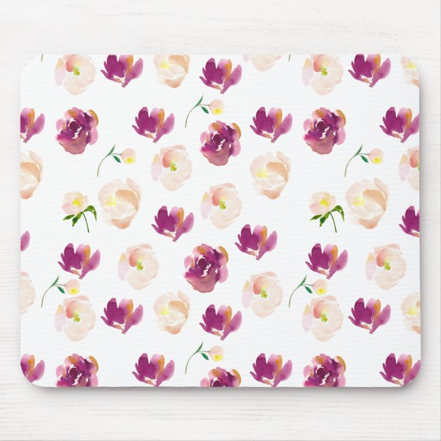 Pink Peach Burgundy Watercolor Floral Mouse Pad (Front)