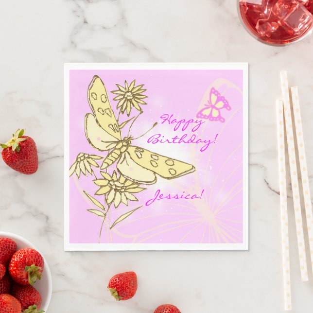 Pink Peach Butterfly Napkin (Insitu)