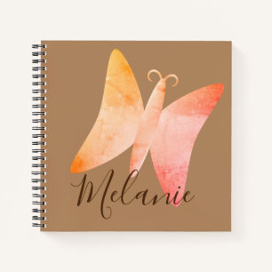Pink Peach Butterfly Personalized Spiral Notebook