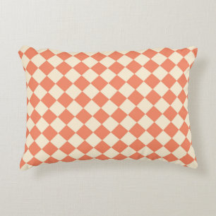 Pink Peach Chequered Diamond Pattern Accent Pillow