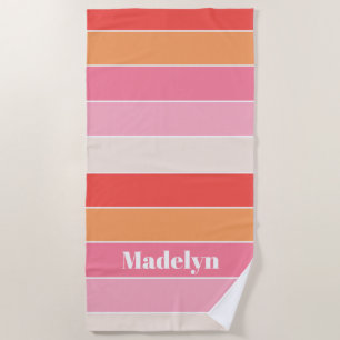 Pink Peach Custom Summer Colour Block Stripes Beach Towel