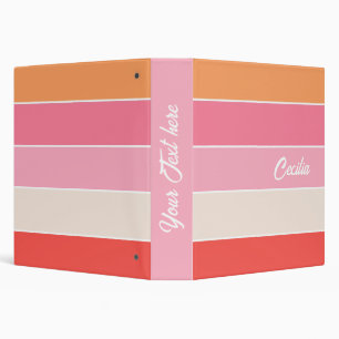 Pink Peach Custom Summer Colour Block Stripes Binder