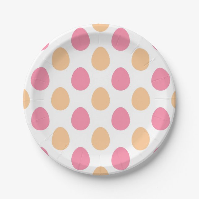 Pink Peach Easter Eggs Spring Paper Plates (Front)