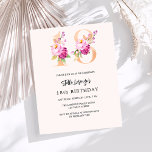 Pink peach floral 18th birthday budget invitation<br><div class="desc">A modern,  stylish and glamourous invitation for a 18th birthday party.  A peach coloured background.  Decorated with foral numbers in faux gold and pink.  The name is written with a modern hand lettered style script.  Personalize and add your party details. 

1 sheet = 1 invitation printed edge to edge.</div>