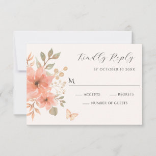 Pink peach floral butterfly  RSVP card