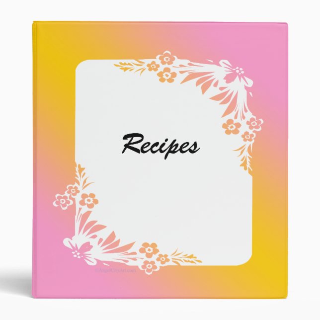 Pink Peach Floral Custom Recipe Binder (Front)