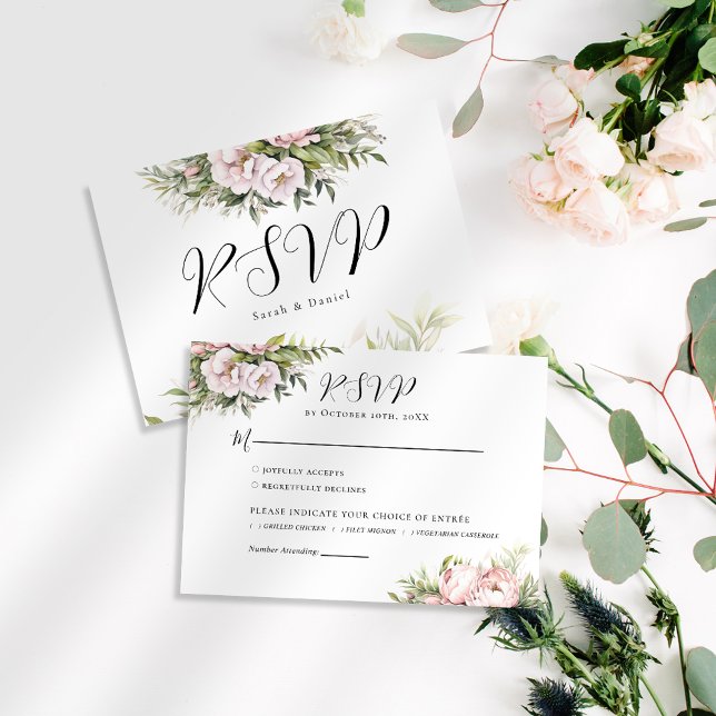 Pink Peach Floral Elegant Wedding  RSVP Card (Creator Uploaded)