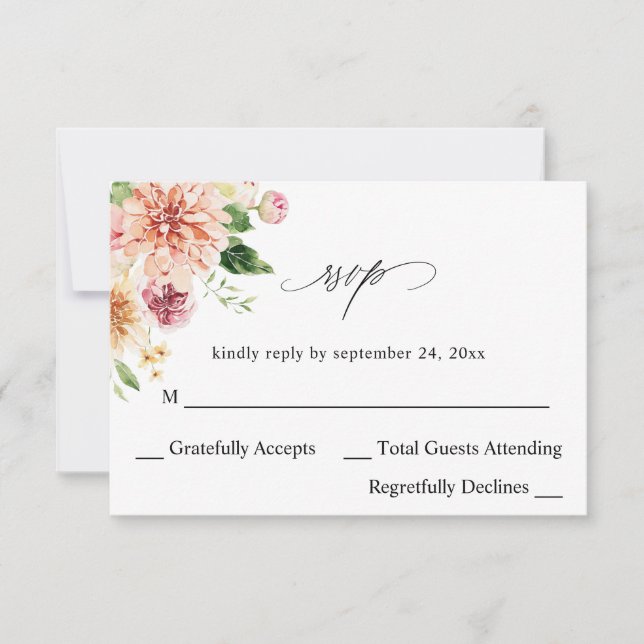 Pink & Peach Floral & Greenery no Meal RSVP V2 (Front)
