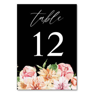 Pink & Peach Floral & Greenery Table Number -Black