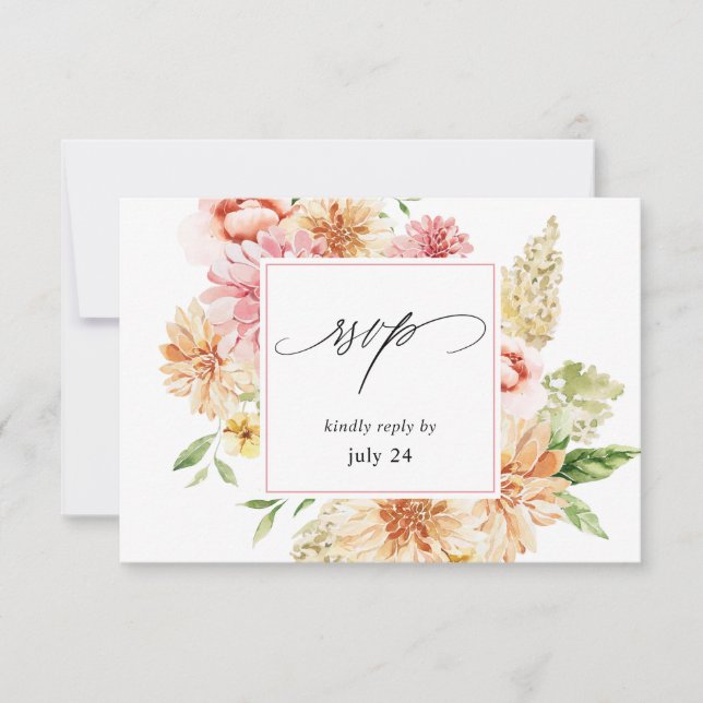 Pink & Peach Floral & Greenery w Meal RSVP 2 White (Front)