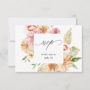 Pink & Peach Floral & Greenery w Meal RSVP Card