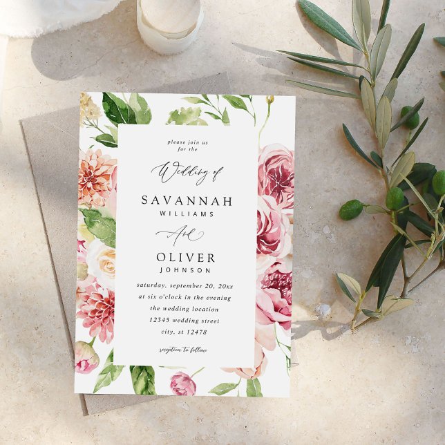 Pink & Peach Floral & Greenery Wedding V2 Invitation (Creator Uploaded)
