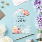 Pink peach floral lace wedding Save the Date card